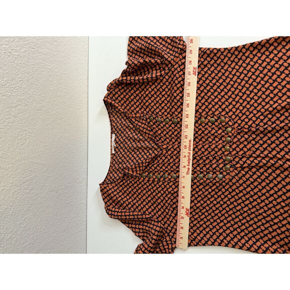 41 Hawthorn Stitch Fix Geometric Print Top Pintuck Pleat Studded Size M Orange - Picture 10 of 11